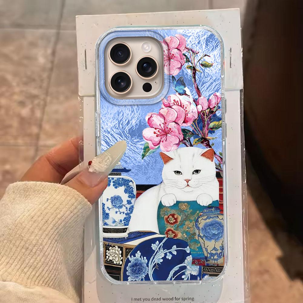 Retro Lucky Cute Cat Flower Girls Phone Case for Iphone 16 15 14 7 8 Plus 13 11 12 Pro Max X XS XR SE 2022 2020 16e Back Cover