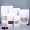 100pcs White Matte Window Kraft Paper Bag Self Sealing Bag Dry Fruits Snacks Pack Seal Up Zipper Bags Food Stand Up Show Pouch
