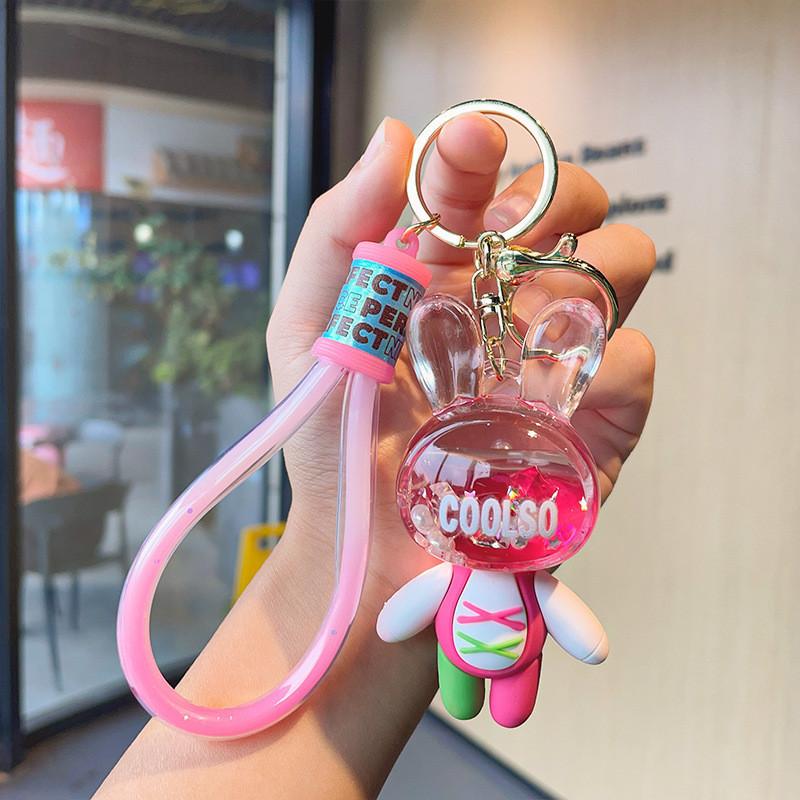 Adorable Acrylic Sand Flow Bunny Keychain Cute Couples Car Bag Key Accessory Gift