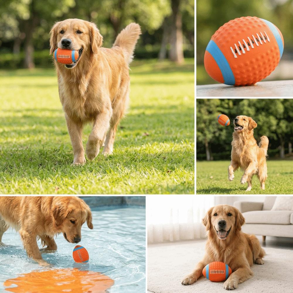Daily Entertainment Soft Texture Squeaky Ball Oval Shape Latex Rugby Flexible Build Bright Tone Pet Play Teeth Cleaning