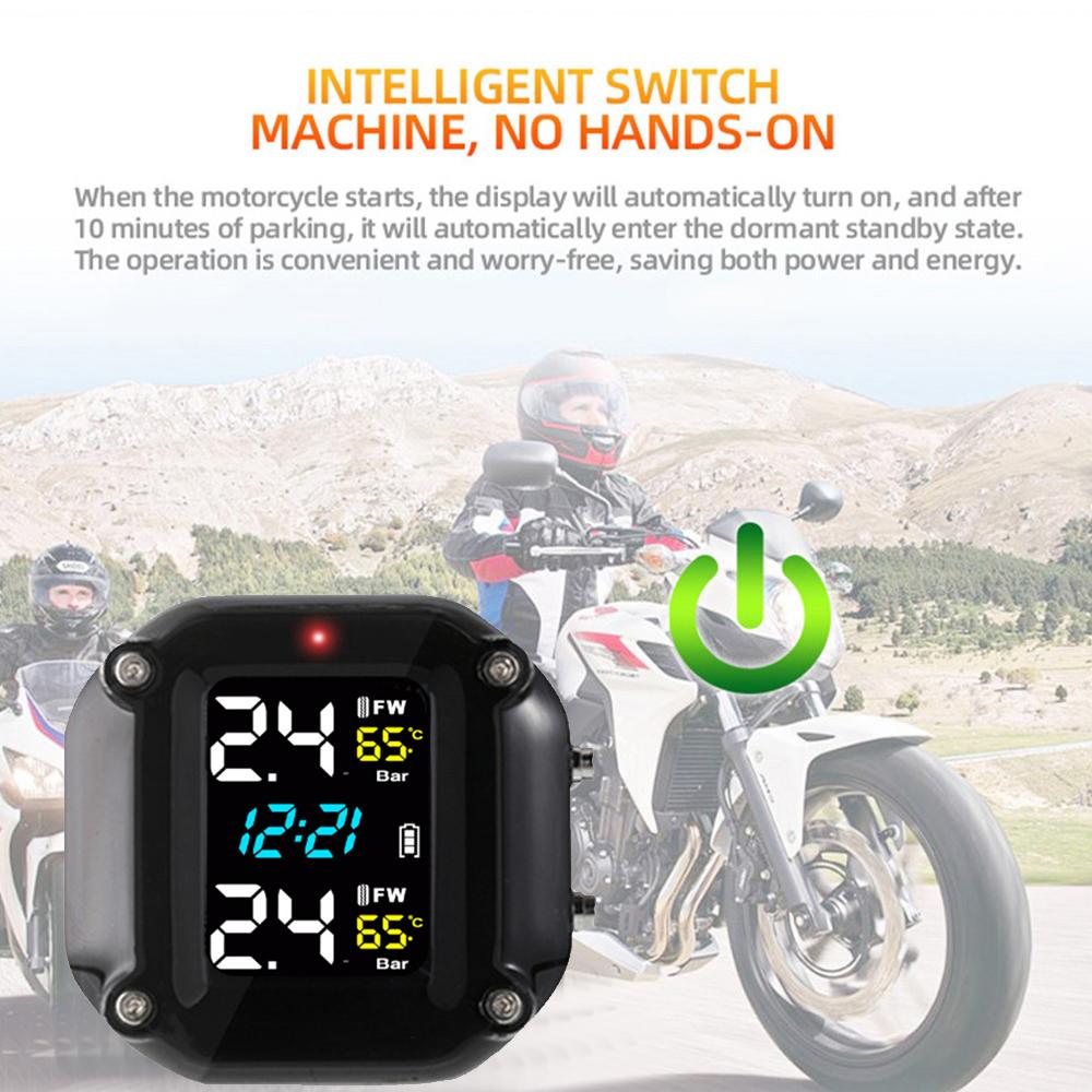 Монитор давления в шинах мотоцикла, цифровой дисплей, беспроводная система мониторинга давления в шинах мотоцикла, 2 внешних датчика в шинах для мотоцикла, мото