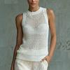 Sexy Women Sleeveless Round Neck Hollow Out Blouse Versatile Layering Outerwear