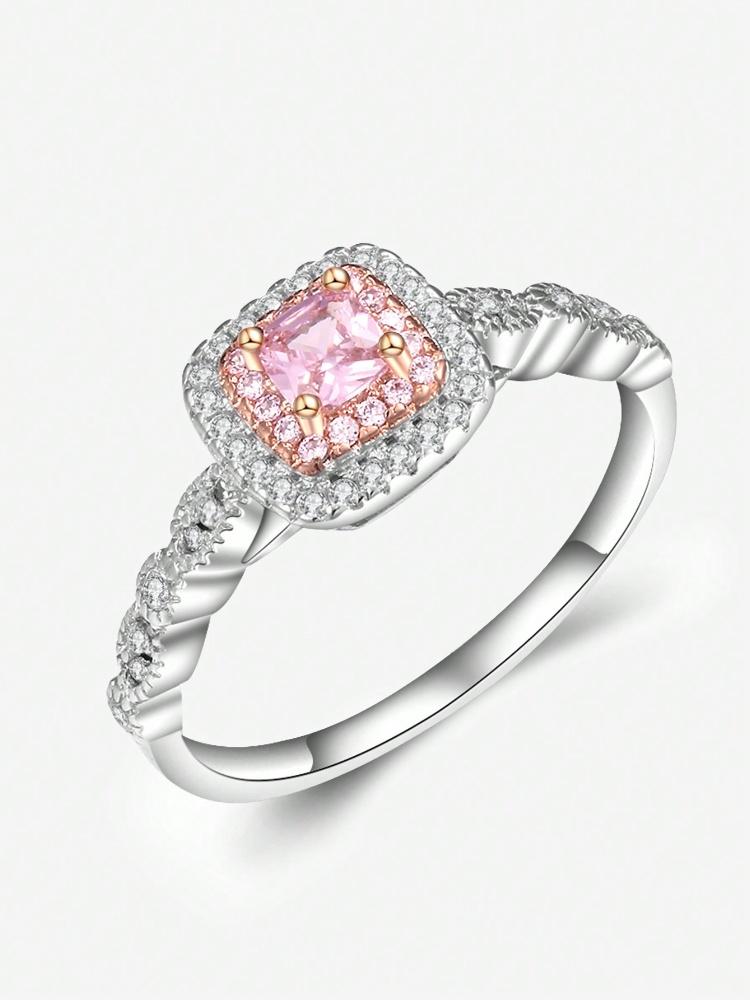 925 Sterling Silver Geometric Four Claw Square Fashion Pink Ring For Women Engagement Wedding Luxury High Quality Fine Jewelry