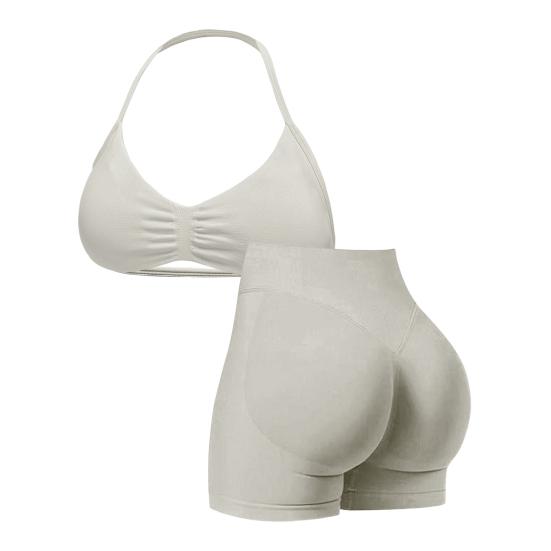 Комплект из 2 предметов для тренировок: Топ на бретелях с открытой спиной и Спортивные шорты с высокой талией и ремешками для женщин