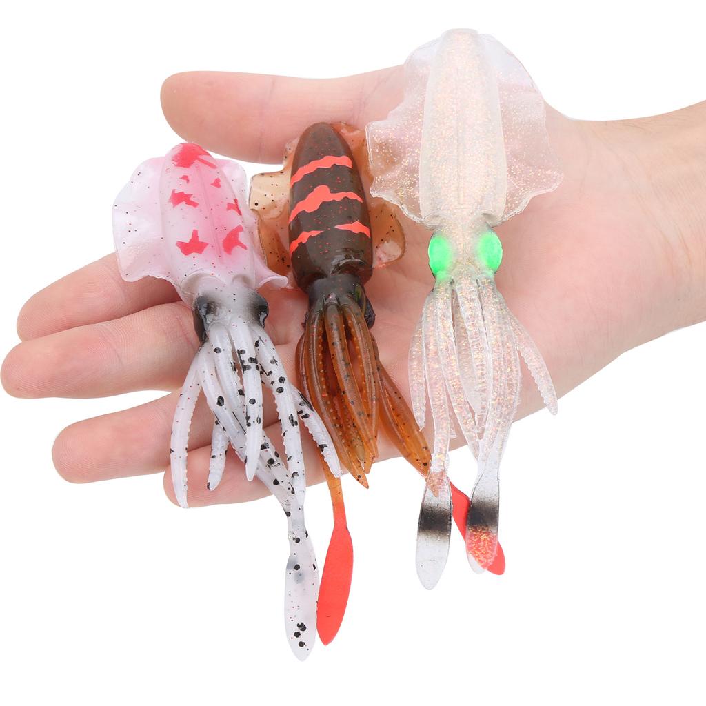 3PCS Simulation Artificial Squid Deep Sea Soft Lure Bait Sea Fishing Trolling Accessory