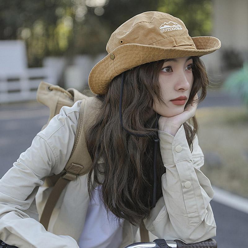 Summer Outdoor Mountaineering Hat For Men Women Sun Protection Bucket Cap Soild Color Drawstring Fisherman Caps Large Brim Visor
