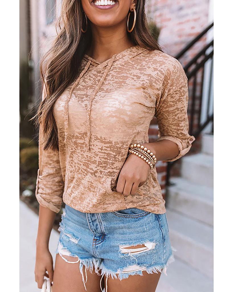 Azura Exchange Khaki Drawstring Hoodie with Kangaroo Pocket