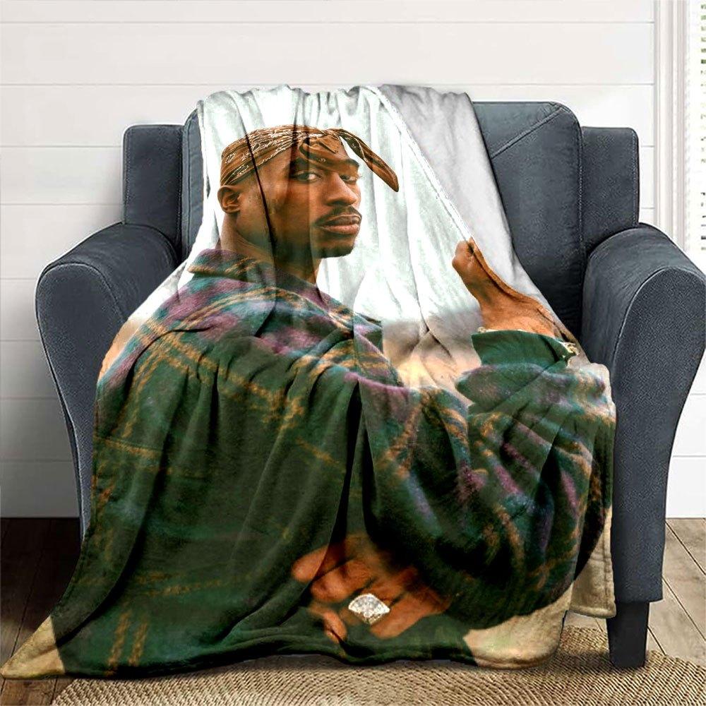 1 шт. Плед в стиле Hip Hop 2Pac, Мягкий, Легкий, Для всех сезонов, Многоцелевой плед для дивана, кровати, офиса и пикников, Французский стиль с культовыми обложками альбомов и цитатами