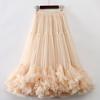Mesh Yarn Midi Skirt High Elastic Waist Ruffles Trim A-line Skirt
