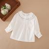 Хлопковый топ с длинными рукавами для девочек от 2 до 6 лет с милым воротником-рюшами, повседневная детская одежда