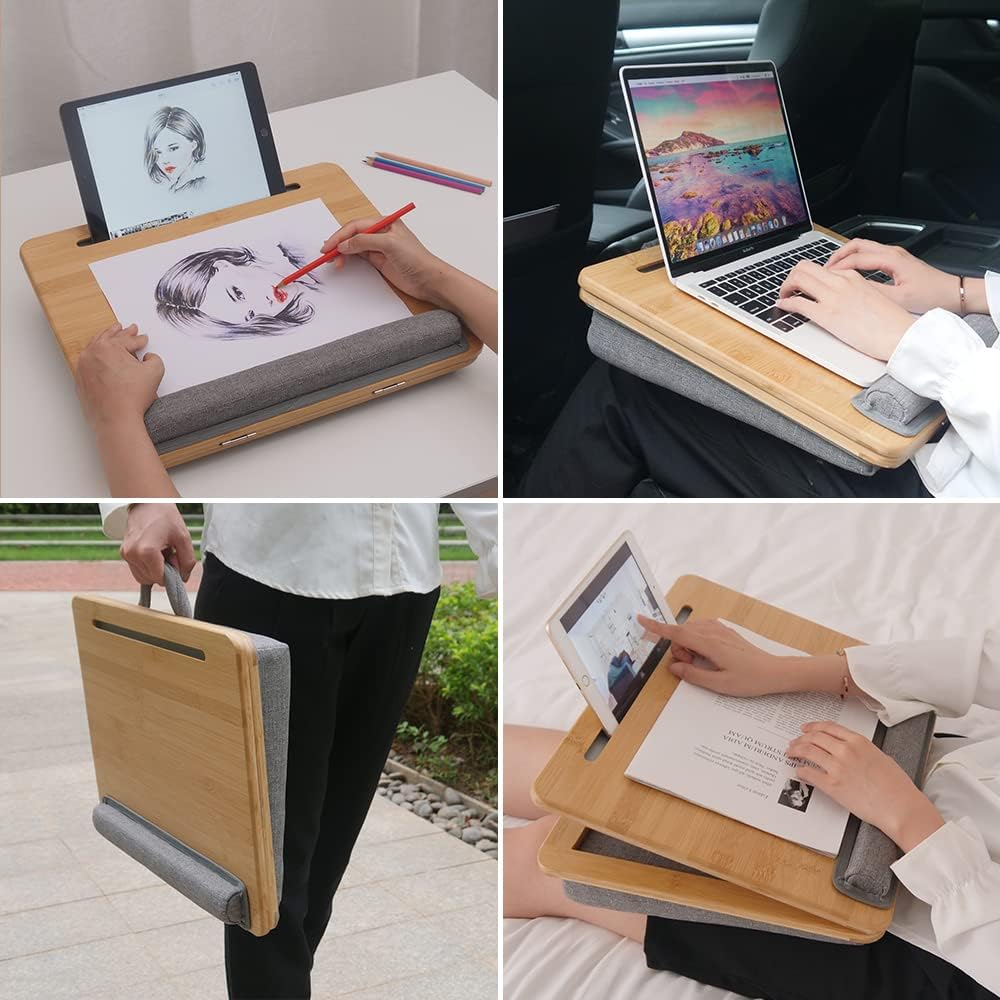OIWAI Ноутбук с регулируемой высотой колена, удобный для использования без подушки для мыши, удобный для планшета, изготовленный из бамбука, стол, угол/высота,
