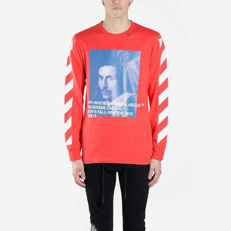 Off-White Футболка с длинным рукавом с принтом, мужские топы, красная OMAB001F181850112030