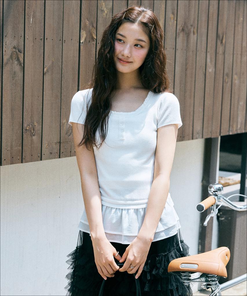 MIXXO Frill Layered Short Sleeve Knit Re Kag414T_Miwkag52Qt