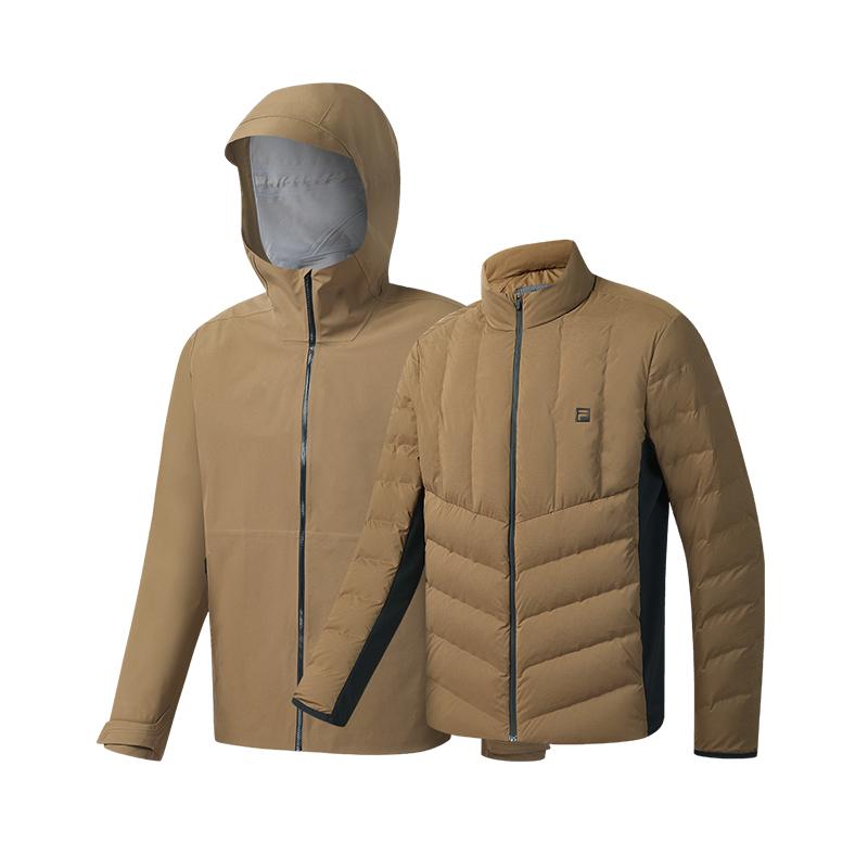 Fila Модная ретро-повседневная спортивная куртка-пуховик из гусиного пуха серии Golf, теплая, из двух частей, с капюшоном, мужская верхняя одежда, темно-коричневая A11M545914FBN