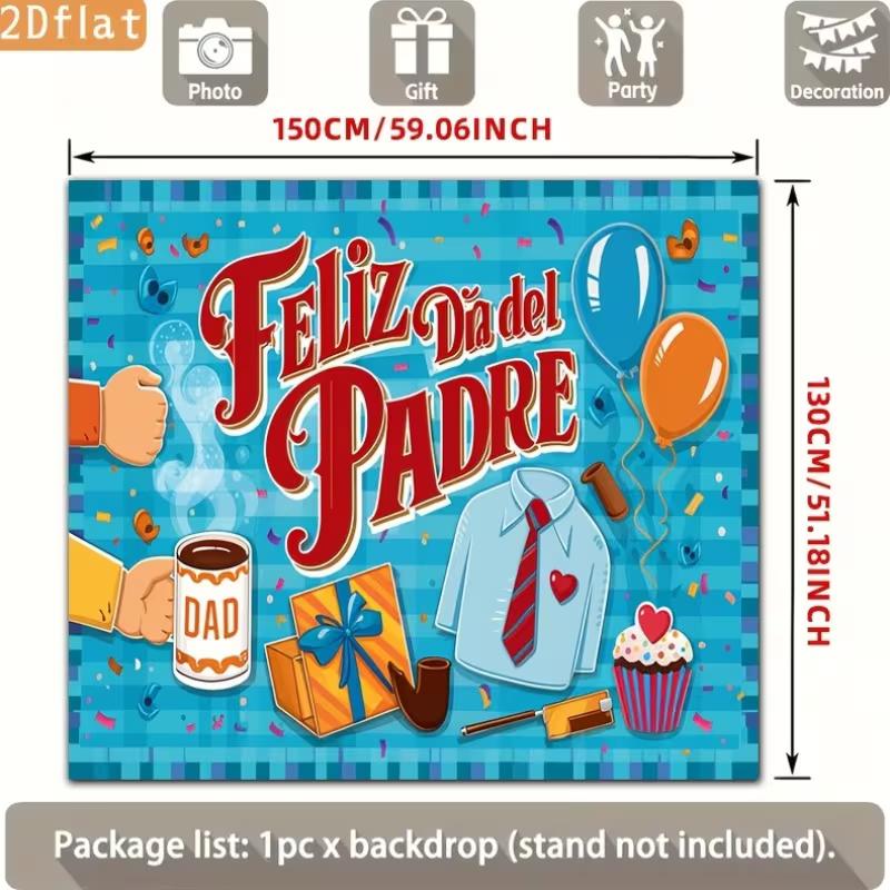 2D Father's Day Photography Backdrop with "Feliz Día del Padre" and Fun Dad Icons