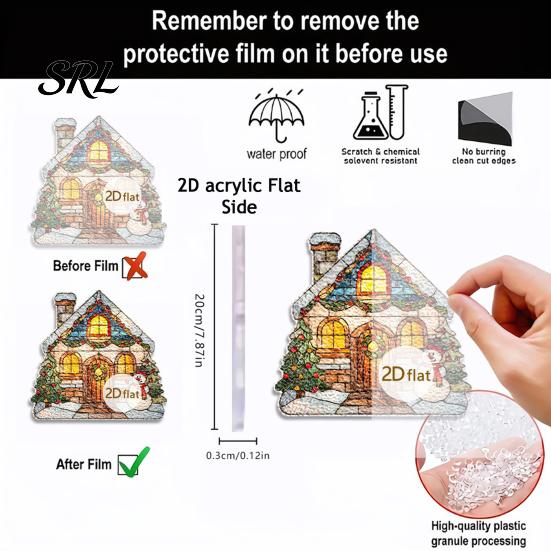 Christmas Cabin Hanging Decoration Moon-Shaped Wreath Acrylic Ornament, Butterfly Angel Floral Stained Glass Style Mosaic Waterproof Indoor Atmosphere