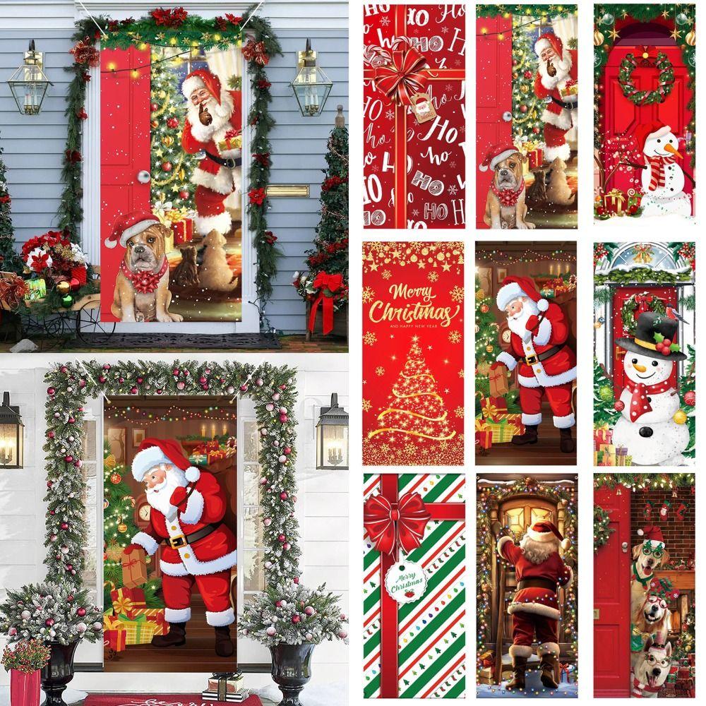 Background Christmas Door Cover Door Hanging Fabric Flag Cute Door Banner Christmas