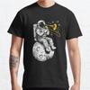 Men Fashion Casual Short Sleeves Astronaut Playing Trombone Music Instrument Black Tees Oversized T-shirts