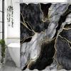 Abstract Ink Black Gold Gray Marbled Shower Curtain, Bathroom Decorative Shower Curtain, Waterproof Shower Curtain with Hooks