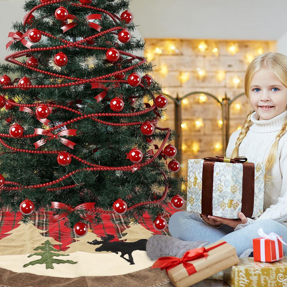 Festive Checked Fabric Christmas Tree Skirt With Charming Embroidery And Unique Design