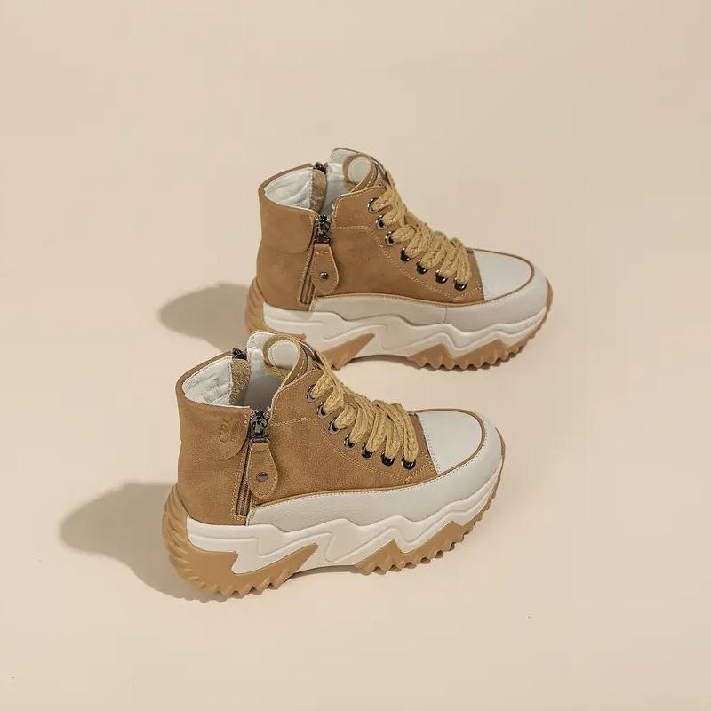 Женская обувь на платформе, кроссовки-хайтопы в стиле «папины кроссовки», 2025 новинка весна-осень, универсальные маленькие белые туфли на платформе, увеличивающие рост, британские ботинки Мартин