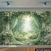 2D plane pastel white rose drapes stone path with Roman columns as background fabric wedding photo shooting polyester fiber