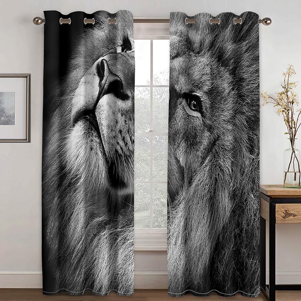 3D Digital Print Cheap Custom Animal Lion Tiger Two Thin Window Curtains for Living Room Bedroom Kitchen Office Decor 2 Pieces