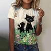 Летняя повседневная женская футболка с круглым вырезом, повседневная свободная футболка в стиле ретро с рисунком кошки на 3D-принте, женская футболка