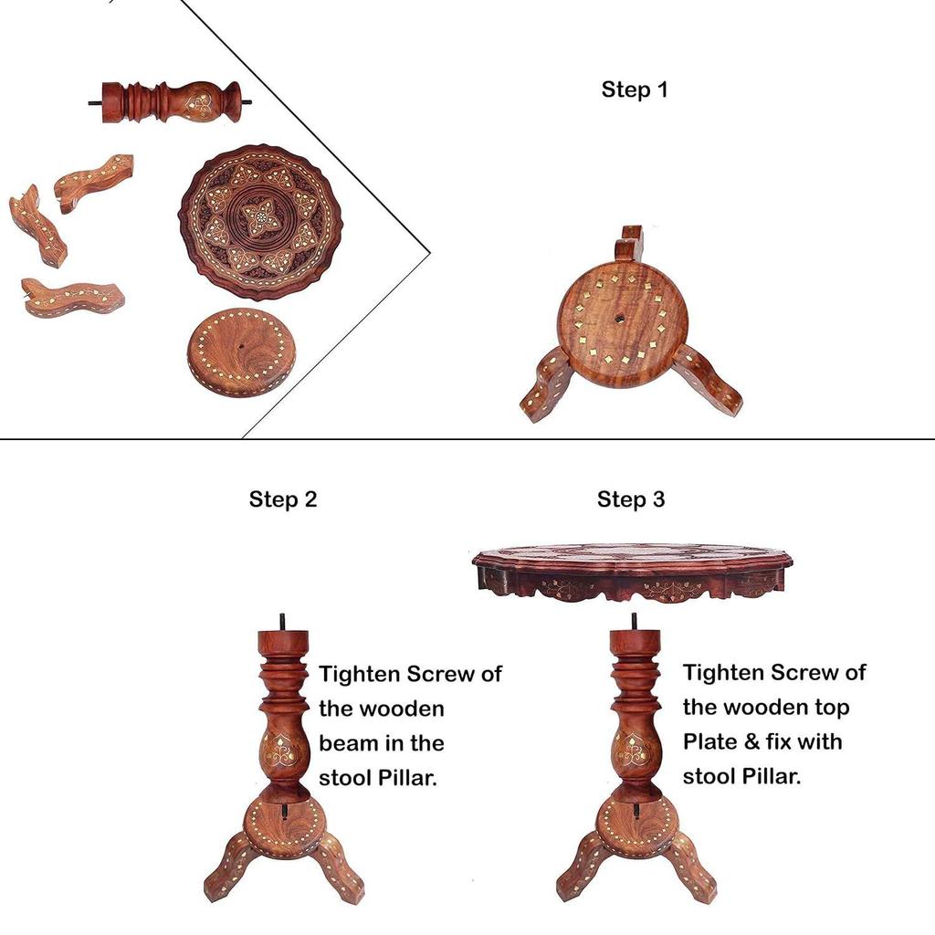 Sheesham Wooden Side Table with Brass Carving – 21x21 Inch Round Coffee Table, Handcrafted Living Room & Outdoor Accent Table