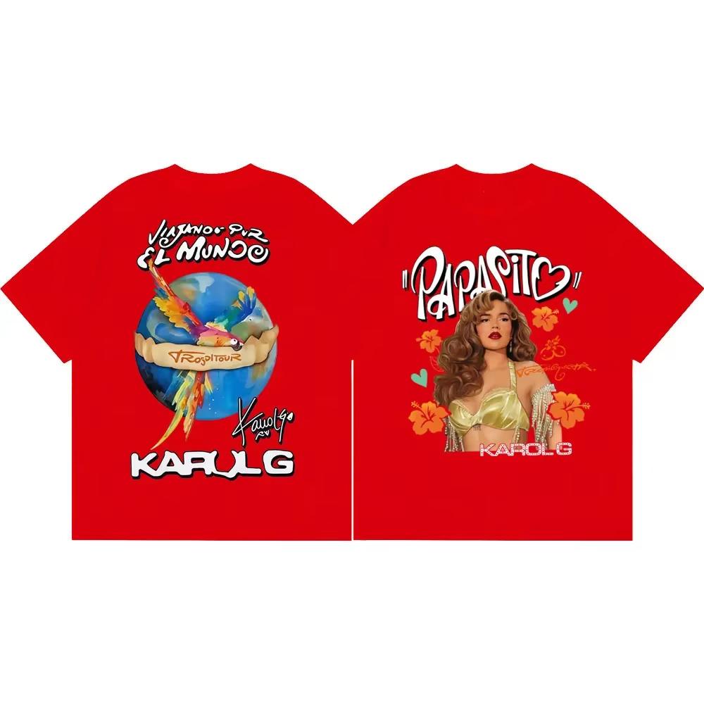 Karol G Tropicoqueta Tour 2026 Двусторонние Футболки с Графикой Мода Y2k Уличная Одежда Футболка Унисекс Унисекс Повседневные Оверсайз Футболки