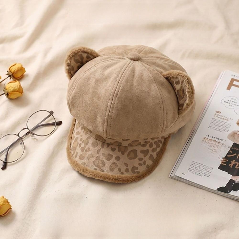 Plush Cat Ears Berets for Women Thickened Octagon Hat Fashion Plush Painter Hat Autumn and winter