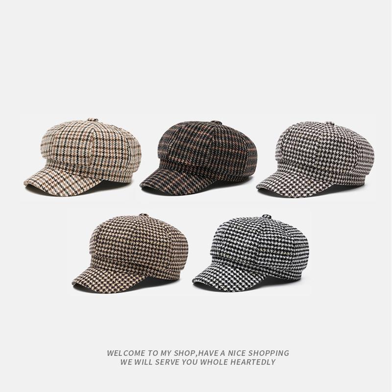 Винтажная мужская восьмиугольная кепка женская осенне-зимняя теплая клетчатая кепка-берет с рисунком