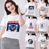 Women's White T-shirt Casual Cartoon Moon Space Bear Print Comfortable Ladies Breathable Youth Slim O-Neck Top Short Sleeve