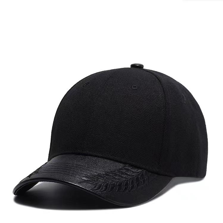 PU Leather Embroidery Baseball Cap Ear of Wheat Head Sport Hat Hip Hop Street Caps Men Fashion Black Snapback Hats Gorras