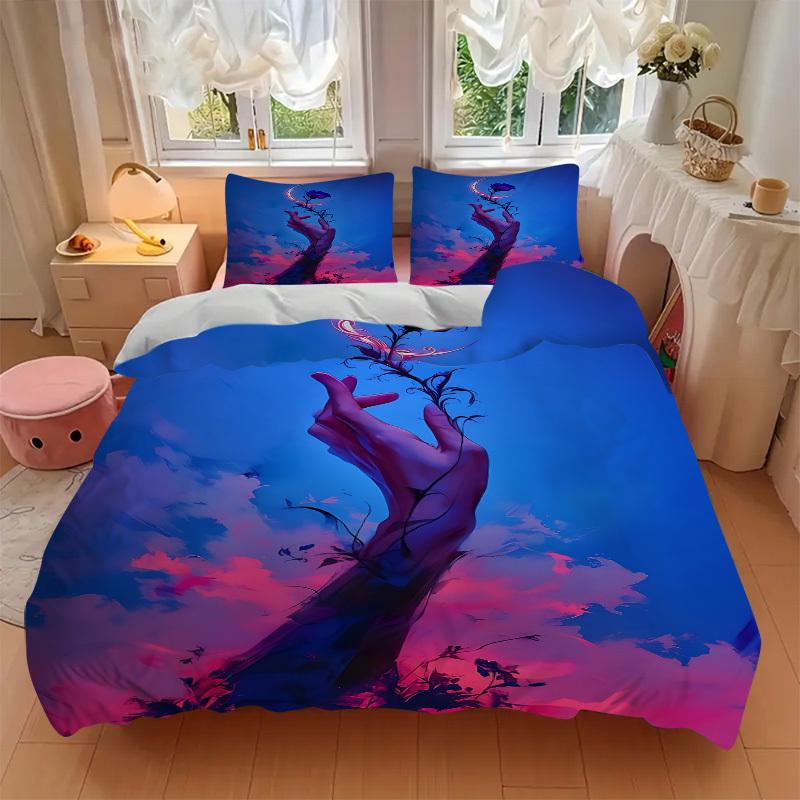 3pc Glowing Bloom Cover Set - 1 Quilt Cover + 2 Pillowcases, All Seasons Bedroom Setting, Perfect for Home093
