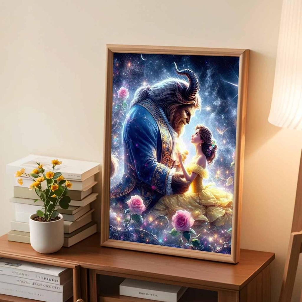5D DIY Diamond Art Painting Kits for Adults,  Princess and The Beast Full Round Crystal Diamond Kits for Beginner for Home Wall Decorate