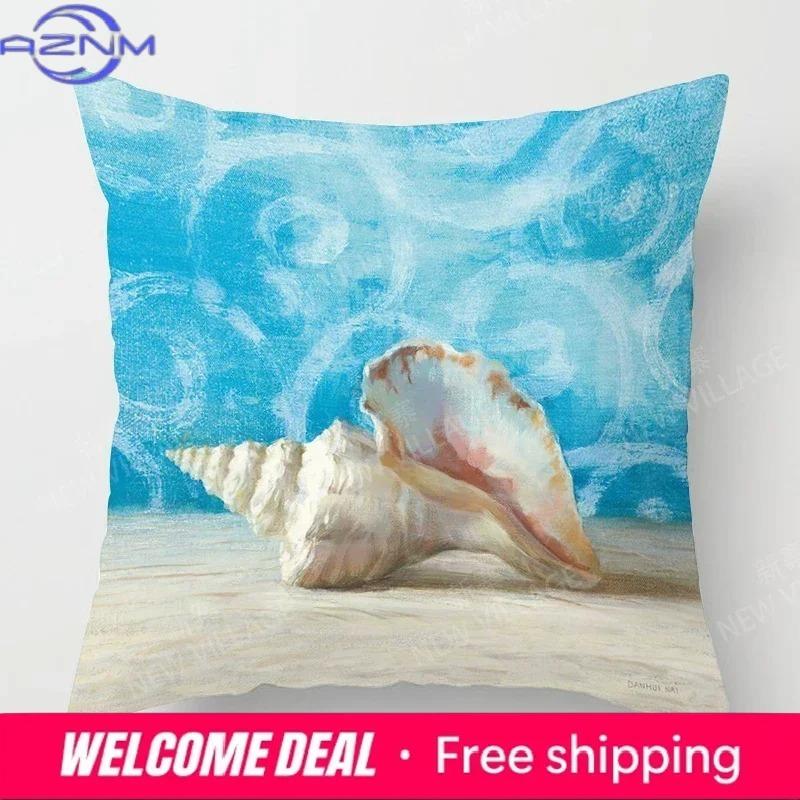 Home Decor Seashells Starfish BeachThemed Pillow Covers Pattern Cushion Cover Suitable for Sofa Bedroom Car Pillow Cover