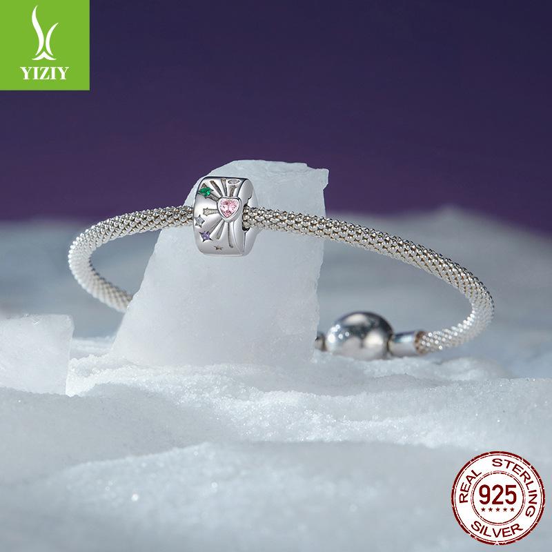 S925 Sterling Silver Bright Fireworks Silicone Buckle Positioning Buckle Diy Jewelry Bracelet Accessories Beads Cross-Border