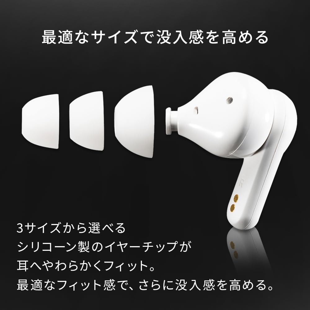Iris Ohyama Wireless Bluetooth Active Noise Up to 14 Hours of Continuous IPX4 Automatic Connection and White Earbuds, 5.0, Cancelling, ANC, Playback,