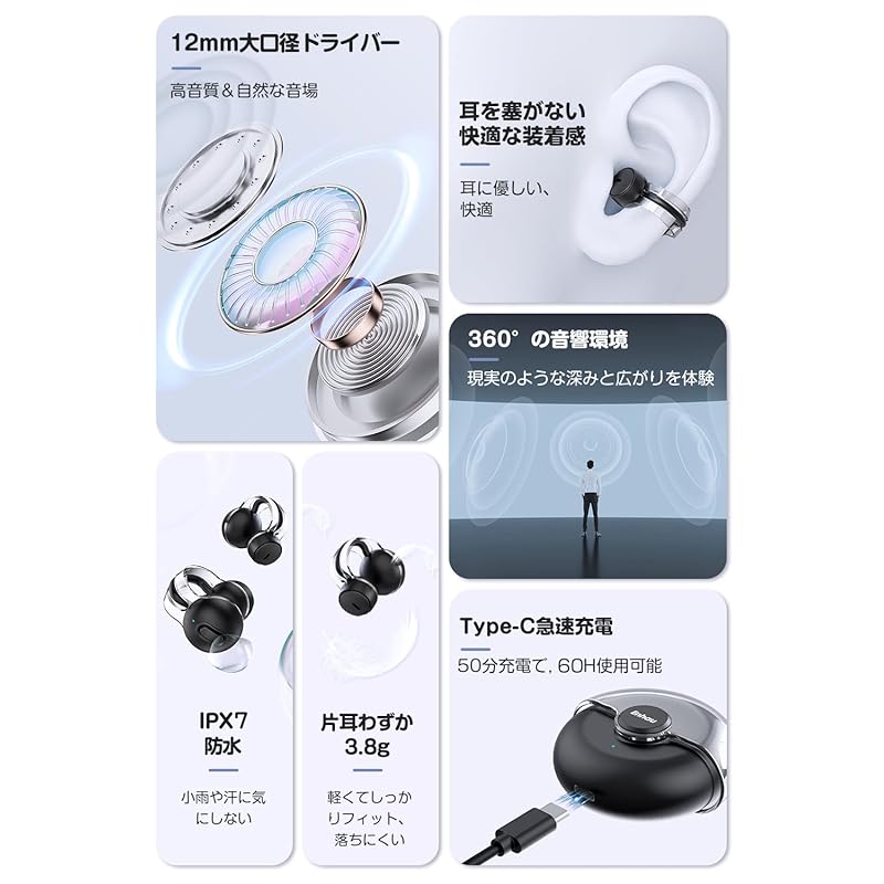 [New in 2024 Ultra-lightweight design] wireless earphones bluetooth earphones Up to 58 hours of music playback bone conduction earphones Hi-Fi sound