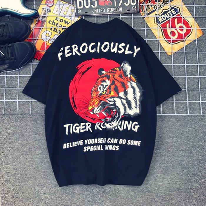 Японская футболка с принтом головы тигра, в японском ретро-хип-хоп стиле, с принтом тигра, большого размера, хлопковая, локомотивная, с коротким рукавом, для мужчин и женщин