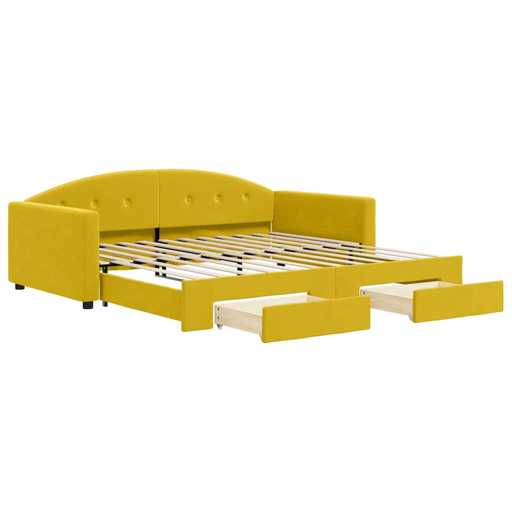 Pull Out Daybed with Drawers Yellow 100x200 cm Velvet