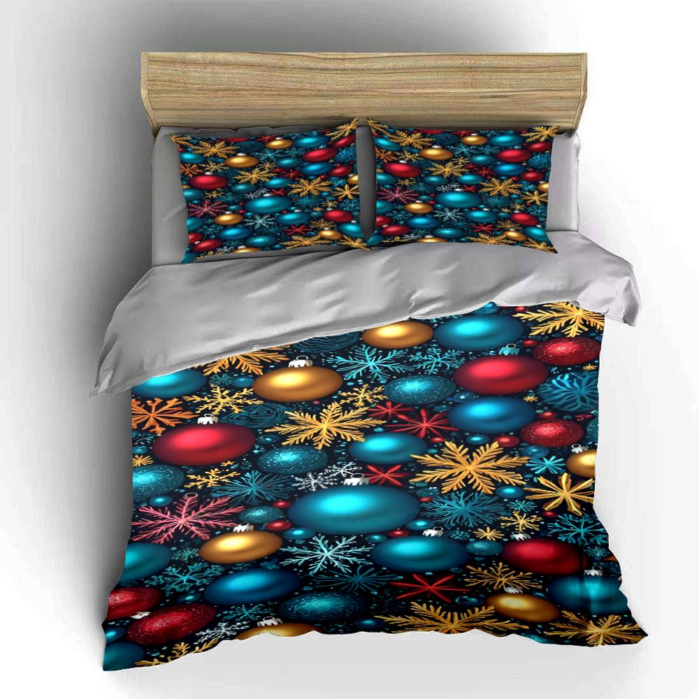 Christmas Ornaments and Snowflakes Bedding Bedding set (1 duvet cover, 2 pillowcases, duvet not included)