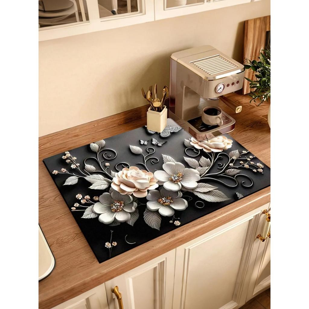 3D цветочный кухонный сливной коврик диатомитовая земля подставка под кофемашину быстросохнущая столешница теплоизоляционная подставка для столовых приборов