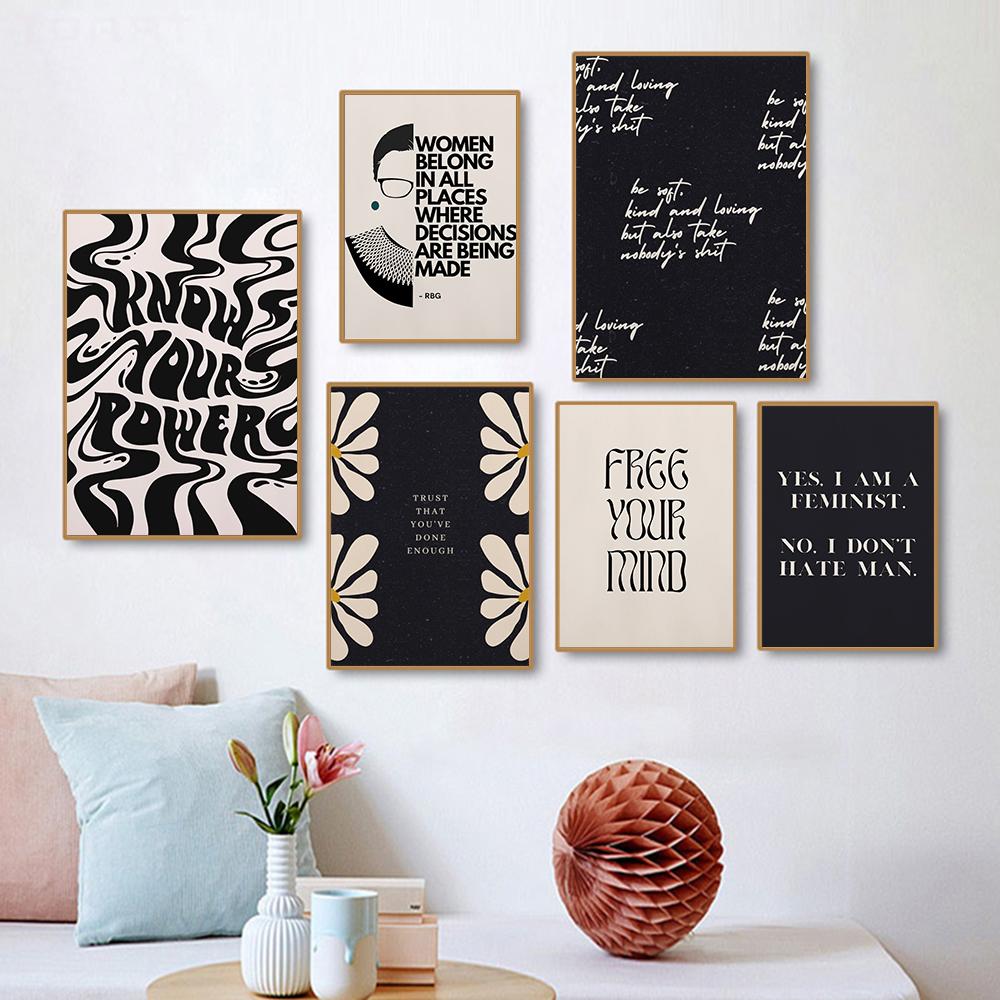 Enough Empower Wall Art Canvas Painting Motivation Poster Minimalistic Typography Abstract Flowers Prints Living Home Decor