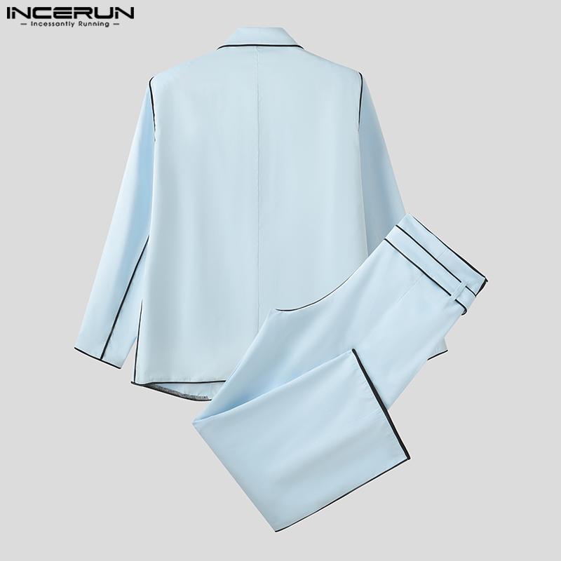 INCERUN Осенние мужские комплекты оверсайз из двух предметов: блейзер с длинным рукавом и строчкой + длинные прямые брюки