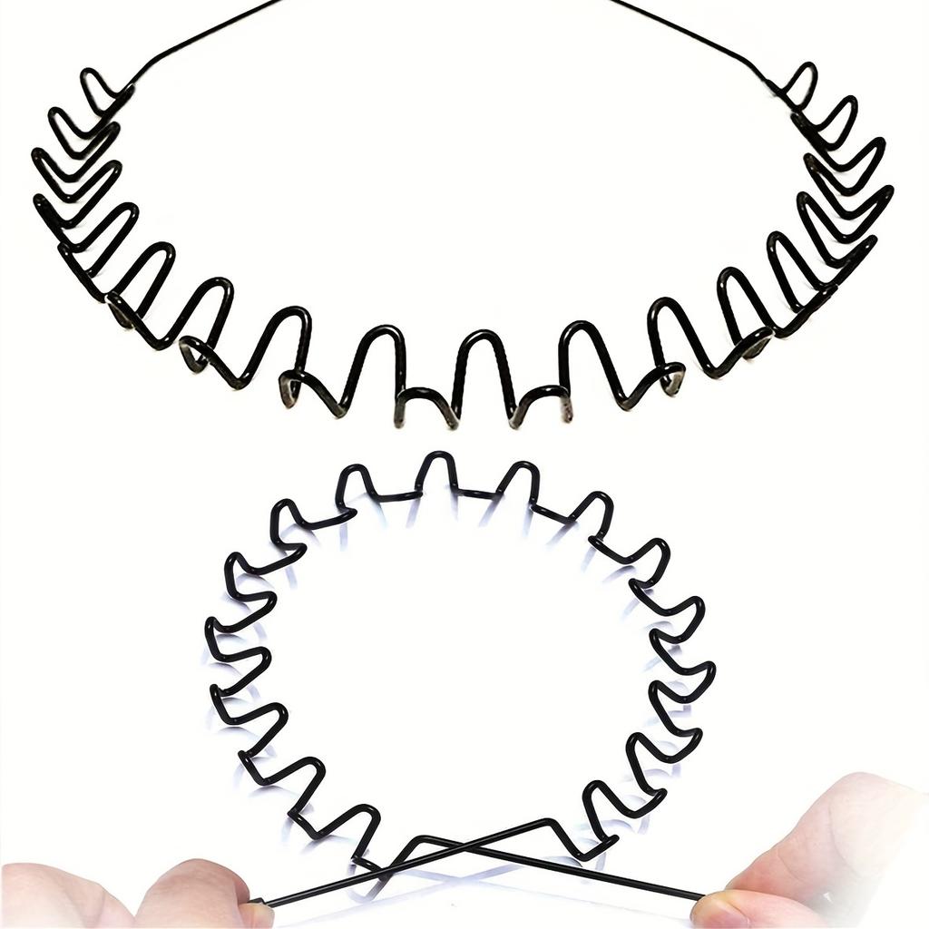 Черный металлический пружинный ободок для волос - Эластичный, нескользящий ободок с волнистым дизайном для занятий спортом на открытом воздухе и модный аксессуар, аксессуар для волос