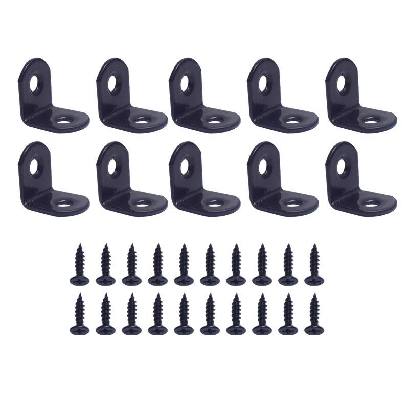 Heavy Duty L-Shaped Corner Brackets 20x20mm Stainless Steel & Black Iron with Screws - 10/20 Sets for Wardrobe/Wall/90° Fixing