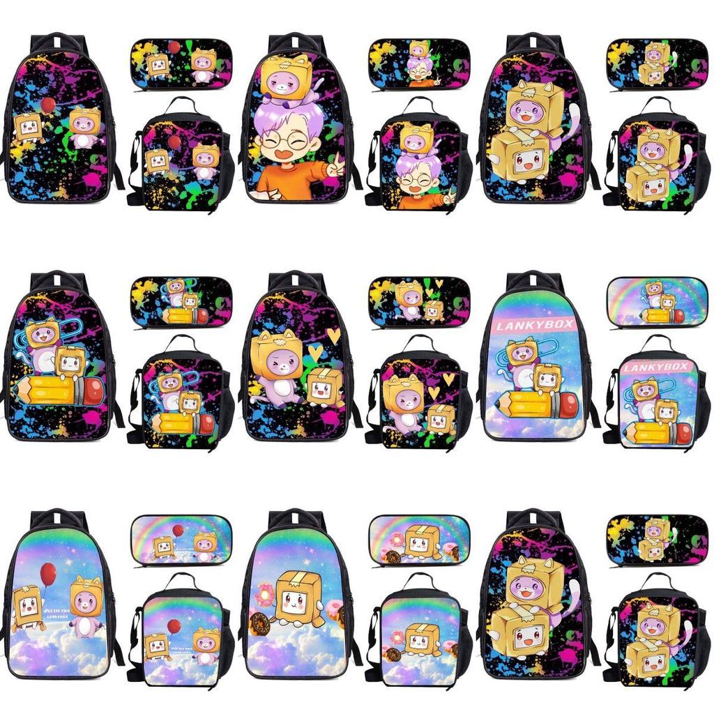Lankybox Cartoon Lunch Bag Set 3 Piece Shoulder Backpack Package