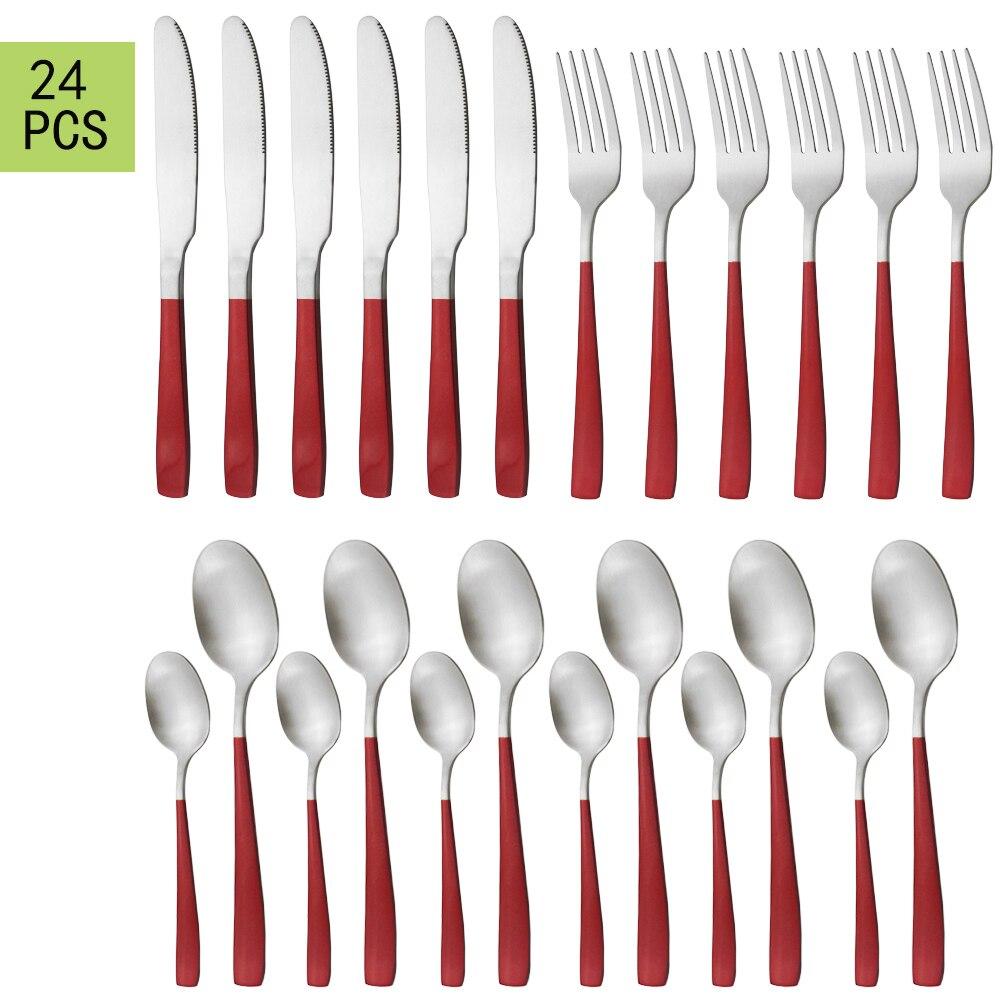 24 шт. черная посуда из нержавеющей стали, столовые приборы, обеденный нож, ложки, вилка, десертные ложки, западная серебристая посуда, набор кухонной посуды